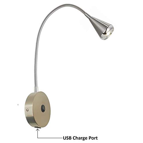 Product Cover HomeFocus Wall Sconces,USB LED Bedside Reading Wall Lamp Light,Living Room Wall Lamp Light,Corridor Wall Lamp,LED 4.2-5Watt 3000K,USB Charging Port,Hardwire Installation,Metal,Satin Nickel.