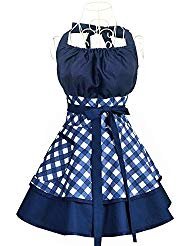 Product Cover Aprons for Women Girls Plus Size,Retro Vintage Cooking Aprons with Pockets & Extra Ties,Kitchen Aprons for Baking Apron Dress - 22x30 inch(blue)