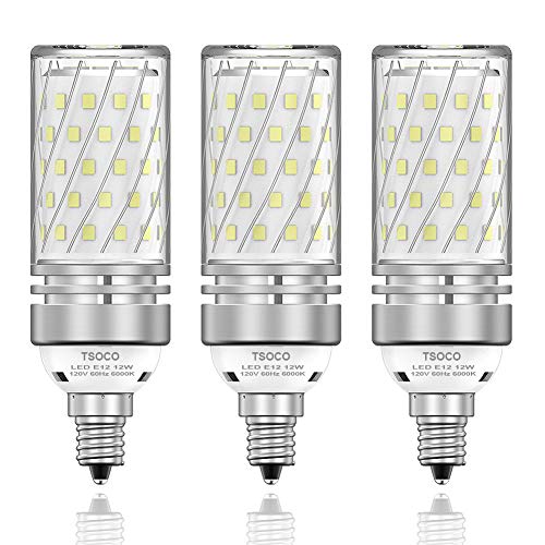Product Cover TSOCO E12 LED Bulbs,12W LED Chandelier Light Bulbs,100 Watt Equivalent,6000K Daylight White,1200LM,Non-Dimmable Ceiling Fan Light Bulbs,Pack of 3