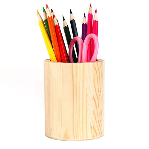Product Cover Pen Holder, Solid Wood Desk Pen Pencil Holder Stand Multi Purpose Use Pencil Cup Pot De Wood Desk Pen Pencil Holder Stand Multi Purpose Use Pencil Cup Pot Desk Organizersk Organizer (Roundness)