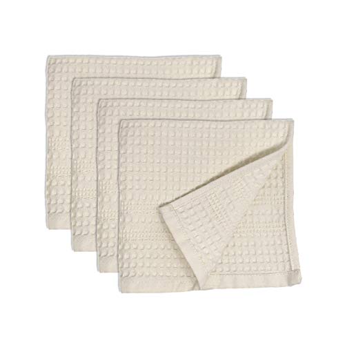 Product Cover Premium 4 Pc Washcloth Set 100% Natural Cotton Quick Dry Waffle Weave Soft Luxurious Highly Absorbent Fabric Small Face Towel No Lint Fade Resistant Color (Cream)