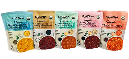 Product Cover Khazana Gourmet Indian Food Ready to Eat Packaged Meals |USDA-Organic/Vegan/KETO|- CURRY VARIETY PACK • 10oz(5 Pack) • [Prepared Microwave Dishes, Healthy & Tasty Bite of Indian Kitchen, MRE]