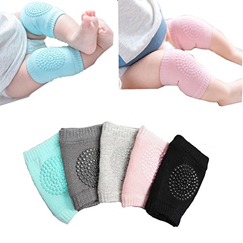 Product Cover Baby Crawling Anti-Slip Knee Pads, Unisex Baby Toddlers Kneepads 5 Pairs (5 Colors)