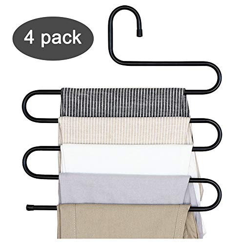 Product Cover Pants Hanger Multi-Layer S-Style Jeans Trouser Hanger Closet Stainless Steel Rack Space Saver for Tie Scarf Jeans Clothes（4 Pack ）