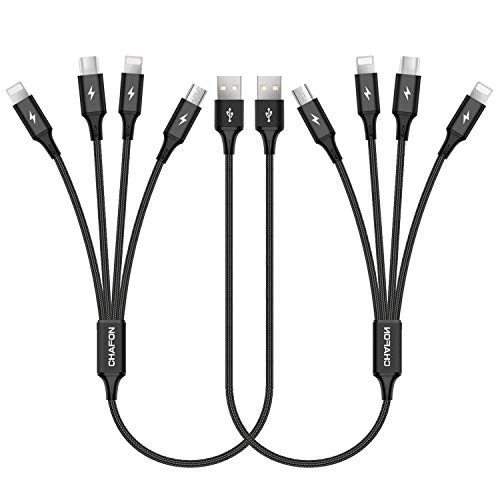 Product Cover CHAFON Compatible for 2 Pack 4 in 1 Multi USB Charging Cable with Type C,Micro USB Connectors-Nylon Braided(1ft/0.3m) [Only Charging]