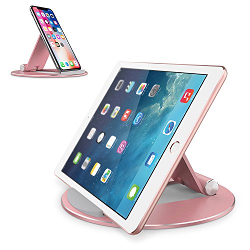 Product Cover OMOTON Tablet Stand Adjustable, Desktop Aluminum iPad Stand with Anti-Slip Base, Portable Holder Dock for iPad Tablet, Samsung Tab, E-Reader and Cellphones, Rose Gold
