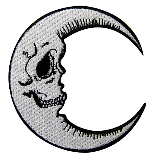 Product Cover Luna Patch Grinning Skull Face Embroidered Moon Applique Iron On Sew On Emblem