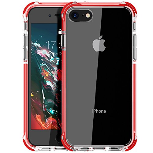 Product Cover MATEPROX iPhone 8 case iPhone 7 Case Clear Shield Heavy Duty Anti-Yellow Anti-Scratch Shockproof Cover Compatible with iPhone 7/8 Red