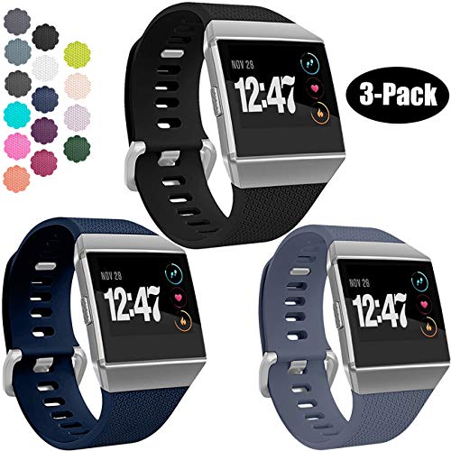 Product Cover Wepro Bands Compatible with Fitbit Ionic SmartWatch, Watch Replacement Sport Strap for Women Men Kids, Small, Black, Navy Blue, Blue Gray