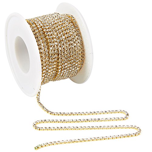 Product Cover Rhinestone Chain - 11-Yard Crystal Rhinestone Close Chain Trimming Claw Chain, Crystal Bead Chain - Craft and Decoration Chain, Gold, 2mm Crystals, Total 393.7 inches