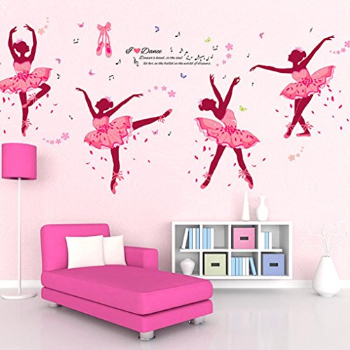 Product Cover Coohole DIY Ballet Girl Removable Wall Decal Sticker Mural Art Home Dance Room Decor (24x35inch, Pink)