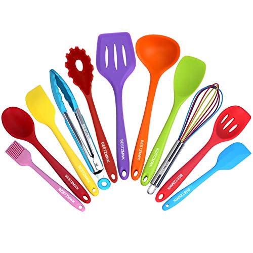 Product Cover Kitchen Utensil Set - 11 Cooking Utensils - Colorful Silicone Kitchen Utensils - Nonstick Cookware with Spatula Set - Colored Best Kitchen Tools Kitchen Gadgets