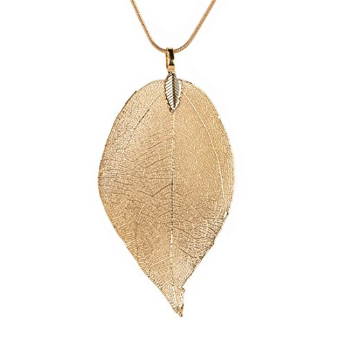 Product Cover Edtoy Leaves Long Necklace Leaf Sweater Chain Pendant Fashion Accessories (Gold)
