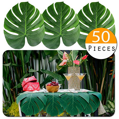 Product Cover Vibe 50pcs Large Tropical Palm Leaves - Artificial, 13.8