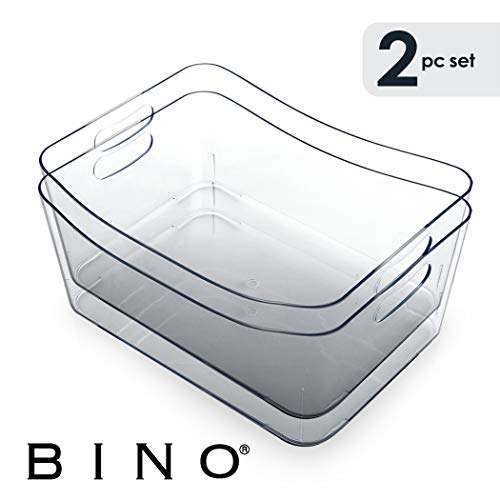 Product Cover BINO Refrigerator, Freezer and Pantry Cabinet Storage Organizer Bin with Handles - Clear and Transparent Plastic Wide Nesting Food Container for Home and Kitchen (Clear, 2PK- Large)