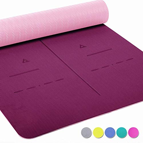 Product Cover Heathyoga Eco Friendly Non Slip Yoga Mat, Body Alignment System, SGS Certified TPE Material - Textured Non Slip Surface and Optimal Cushioning,72