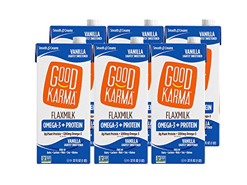 Product Cover Good Karma Plant-Powered Flaxmilk, Vanilla Lightly Sweetened, 32 oz Shelf-Stable Carton (Pack of 6)Dairy-Free, Plant Based Milk Alternative