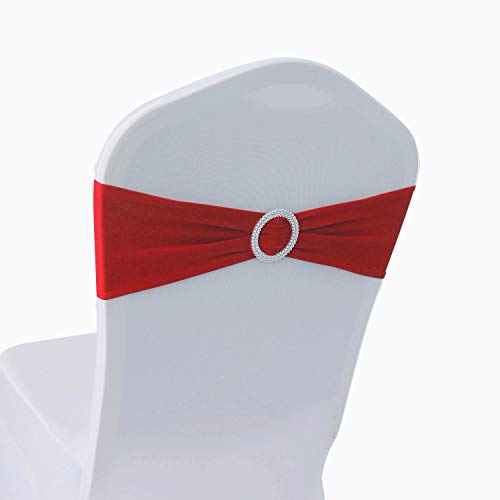 Product Cover Red Spandex Chair Bands Sashes - 50 pcs Wedding Banquet Party Event Decoration Chair Bows Ties (Red, 50)