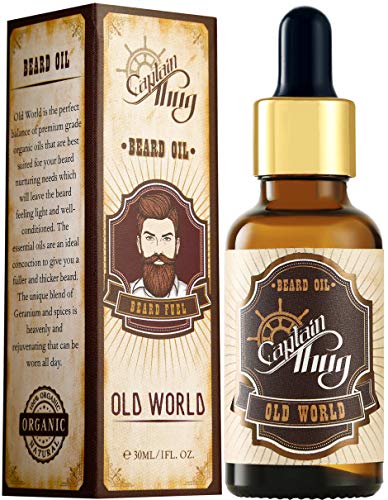 Product Cover Captain Thug Old World Beard Oil Conditioner - Ultra Premium Ayurveda, 6 Essential Oils, Softens, Smooths and Strengthens Beard Growth - Grooming Beard and Mustache Nourishment Treatment 1 fl. oz.
