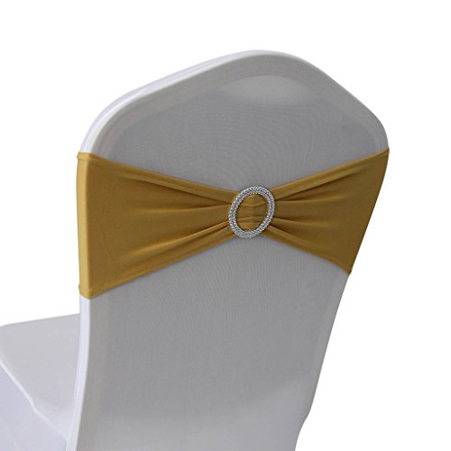 Product Cover Gold Spandex Chair Bands Sashes - 50 pcs Wedding Banquet Party Event Decoration Chair Bows Ties (Gold, 50)