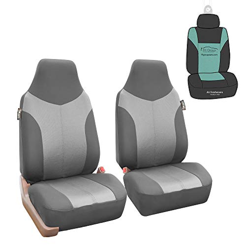 Product Cover FH Group FB101102 Supreme Twill Fabric High-Back Pair Set Car Seat Covers, Airbag Compatible, Light/Dark Gray Color with Gift - Universal Car, Truck, SUV, or Van