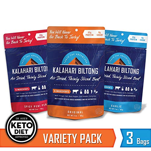 Product Cover Kalahari Biltong | Air-Dried Thinly Sliced Beef | Variety Pack | 2oz (Pack Of 3) | Sugar Free | Keto & Paleo | Gluten Free | Better Than Jerky