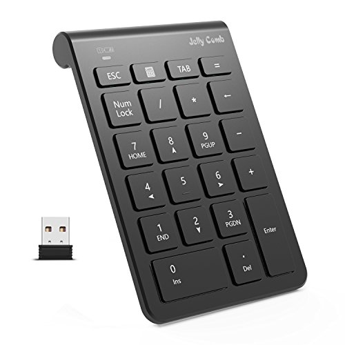 Product Cover Wireless Number Pad, Jelly Comb N030 Portable Mini USB 2.4GHz 22-Key Financial Accounting Numeric Keypad Keyboard Extensions for Data Entry for Laptop, PC, Desktop, Surface pro, Notebook-Black