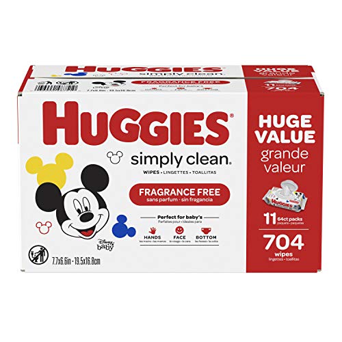 Product Cover HUGGIES Simply Clean Fragrance-free Baby Wipes, Soft Pack (11-Pack, 704 Sheets Total), Alcohol-free, Hypoallergenic (Packaging May Vary)