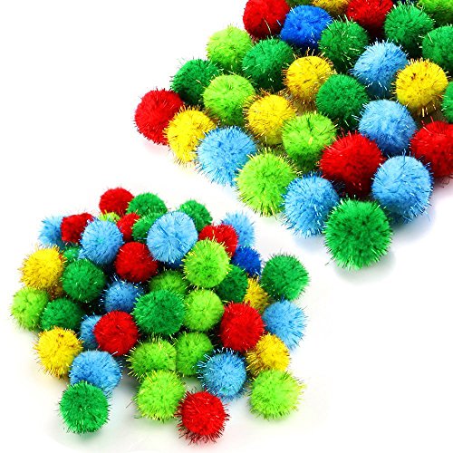 Product Cover TKOnline 100 Piece Assorted Color Sparkle Balls Glitter Tinsel Balls My Cat's All Time Favorite Toy Pom Ball For Cat Toys