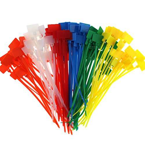 Product Cover CREATRILL 120 Pcs 6 Colors Nylon Cable Marker Ties Self-Locking Cord 5 inches Write on Ethernet Wire Zip Mark Tags Nylon Power Marking Label