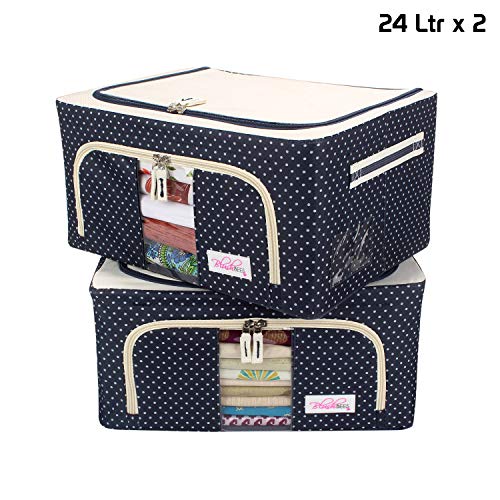 Product Cover BlushBees® Living Box - Cloth Storage Bags, Wardrobe Organizer - 24 Litre, Pack of 2, Polka Dots Blue