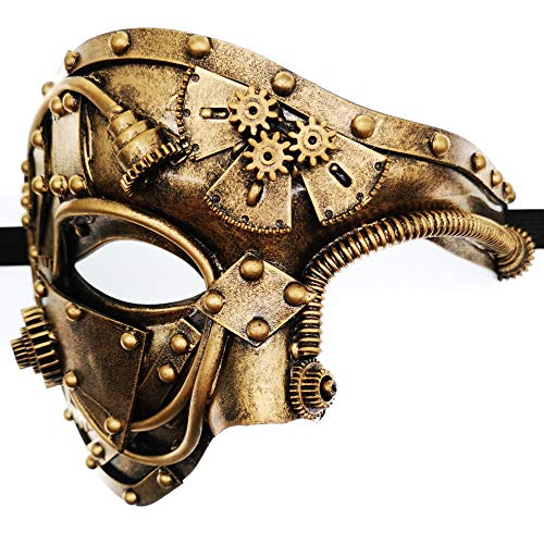 Product Cover Gold Mechanical Men Venetian Mask for Masquerade Steam Punk Phantom of The Opera Vintage/Mardi Gras/Halloween/Party/Ball Prom
