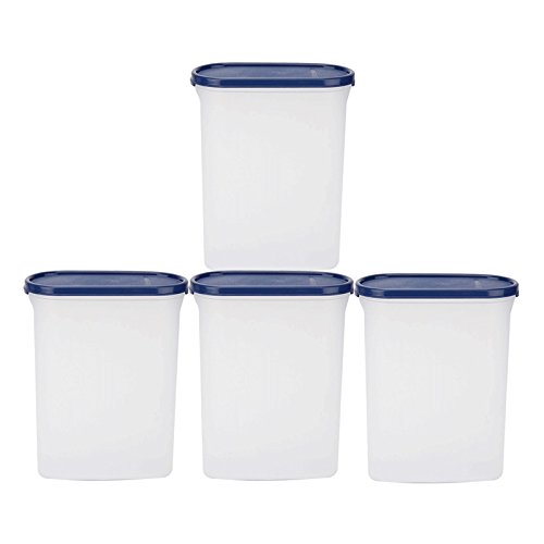 Product Cover Signoraware Modular Container Oval - 2.3 Litre Plastic Grocery Container (Pack of 4, White, Blue)