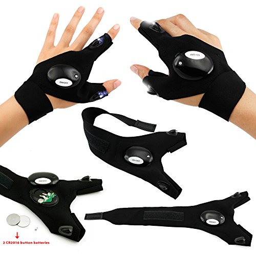 Product Cover Oct17 LED Flashlight Cycling Gloves, 2 LED Flashlight Torch Magic Strap Glove, for Repairing and Working, Outdoor Activities, Rescue, Sporting, Fishing, Camping, Hiking, Handy Mechanic Tool