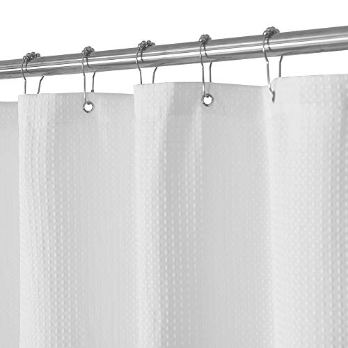 Product Cover Waffle Weave Fabric Shower Curtain 230 GSM Heavy Duty, Spa, Hotel Luxury, Water Repellent, White Pique Pattern, 71 x 72 Inches Decorative Bathroom Curtain