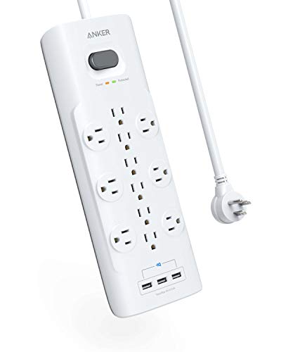 Product Cover Power Strip Surge Protector, Anker 12 Outlets & 3 USB Ports with Flat Plug, PowerPort Strip With 6ft Extension Cord, PowerIQ for iPhone XS/XS Max/XR/X, Galaxy, for Home, Office, and More (4000J), White (A2762)