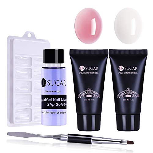 Product Cover UR SUGAR 2Pcs Poly Quick Gel Nail Kit Enhancement Builder UV Gel Nail Extension Trial Kit Professional Technician French Kit-Including Brush Pen, Slip Solution, Dual Forms Set for Starter