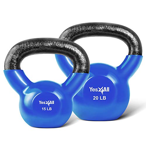 Product Cover Yes4All Combo Vinyl Coated Kettlebell Weight Sets - Great for Full Body Workout and Strength Training - Vinyl Kettlebells 15 20 lbs