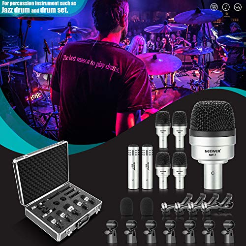 Product Cover Neewer 7 Piece Wired Dynamic Drum Mic Kit - Kick Bass, Tom/Snare & Cymbals Microphone Set - for Drums, Vocal, Other Instrument - Complete with Thread Clip, Inserts, Mics Holder & Case（NW-7）