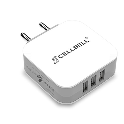 Product Cover CELLBELL Supercharge 3.4A /17 Watts /3 USB Universal Wall Charger [ Indian Plugs / Multi Protect Features / With 1.2M - 2.4A Micro USB Cable] (White)