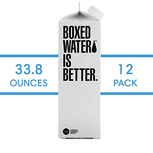 Product Cover Boxed Water 33.8 ounce (1 Liter) 12 pack, Better than plastic bottled water, BPA free drinking water