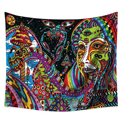 Product Cover Qchengsan Psychedelic Tapestry,Abstract Unusual Figure with Color and Form Details Hippie Arabesque Retro Pattern, Wall Hanging for Bedroom Living Room Dorm (59x78 inch)