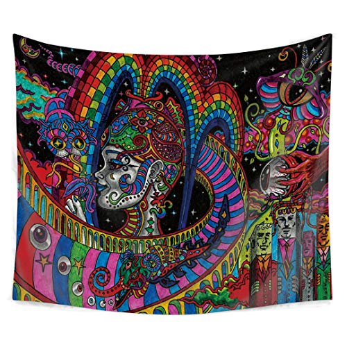 Product Cover Qchengsan Psychedelic Tapestry,Fantasy Magical Arabesque Tapestry,Wall Hanging Mandala Bohemian Tapestry,Mysterious Abstract Tapestry,for Bedroom Living Room Dorm (59x78 inch)