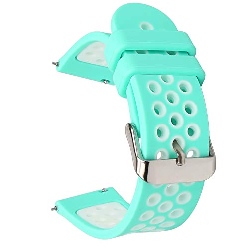 Product Cover Universal 18mm 20mm 22mm 24mm Width Silicone Watch Band Replacement, Gifts for Christmas and Thanksgiving Day (20mm, Teal-White)