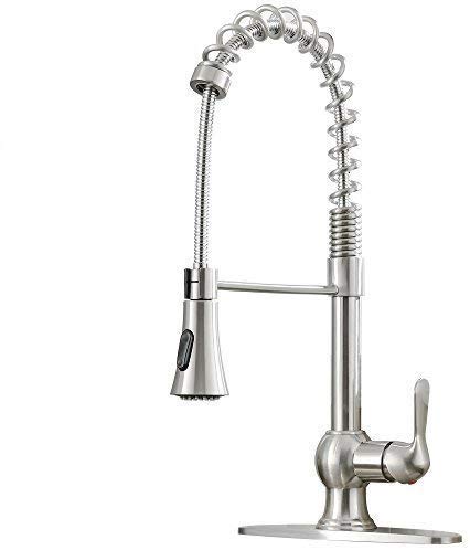 Product Cover Comllen Lead Free Modern Stainless Steel Brushed Nickel Pull Down Kitchen Sink Faucet, Pull Out Sprayer Kitchen Faucet With Cover Plate