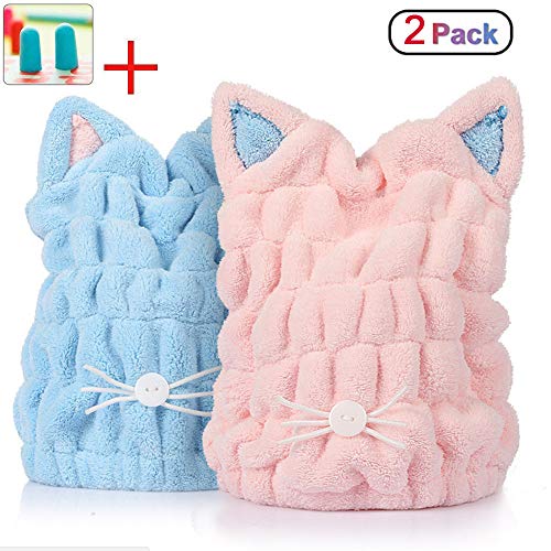 Product Cover 2Pcs Microfiber Hair Drying Towels, Cute Bath Towel Wrap, Ultra Soft Absorbent Hair Dry Hat Cap, Quick Drying Bath Cap for Women Adults or Kids Girls