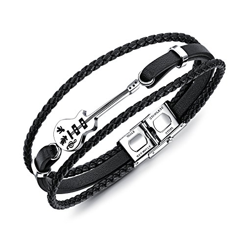 Product Cover Fate Love Leather Bracelet Guitar Cowhide Handmade Braided Multi-Layer Wrap Mens Bracelet, 8.26