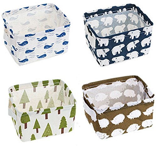 Product Cover Lannu Pack 4 Home Decor Fabric Storage Bins Basket Cloth Cotton Linen Blend Collapsible Box Organizers Baskets liner Shelves , 7.8×6.3×5.1 inch