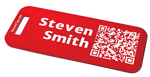 Product Cover Custom Metal Luggage Tag - Customized Engraved Info & QR Code (Small, Red)