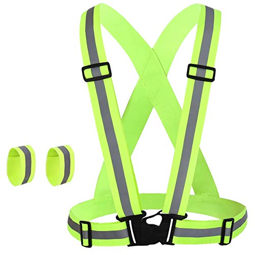 Product Cover K-Brands Reflective Vest for High Visibility All Day and Night for Running, Biking and More, Unisex (1 Vest, 2 Arm Bands)